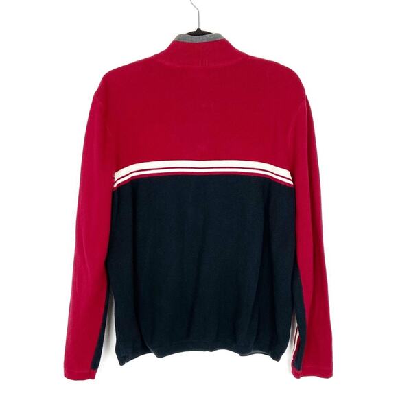 Y2K Eddie Bauer Men’s Quarter-Zip Pullover Sweater Colorblock Medium Black Red - Picture 2 of 6